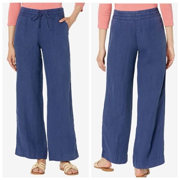 Tommy Bahama Pants Womens Sz L two Palms drawstring easy linen Island Navy New - Picture 1 of 14